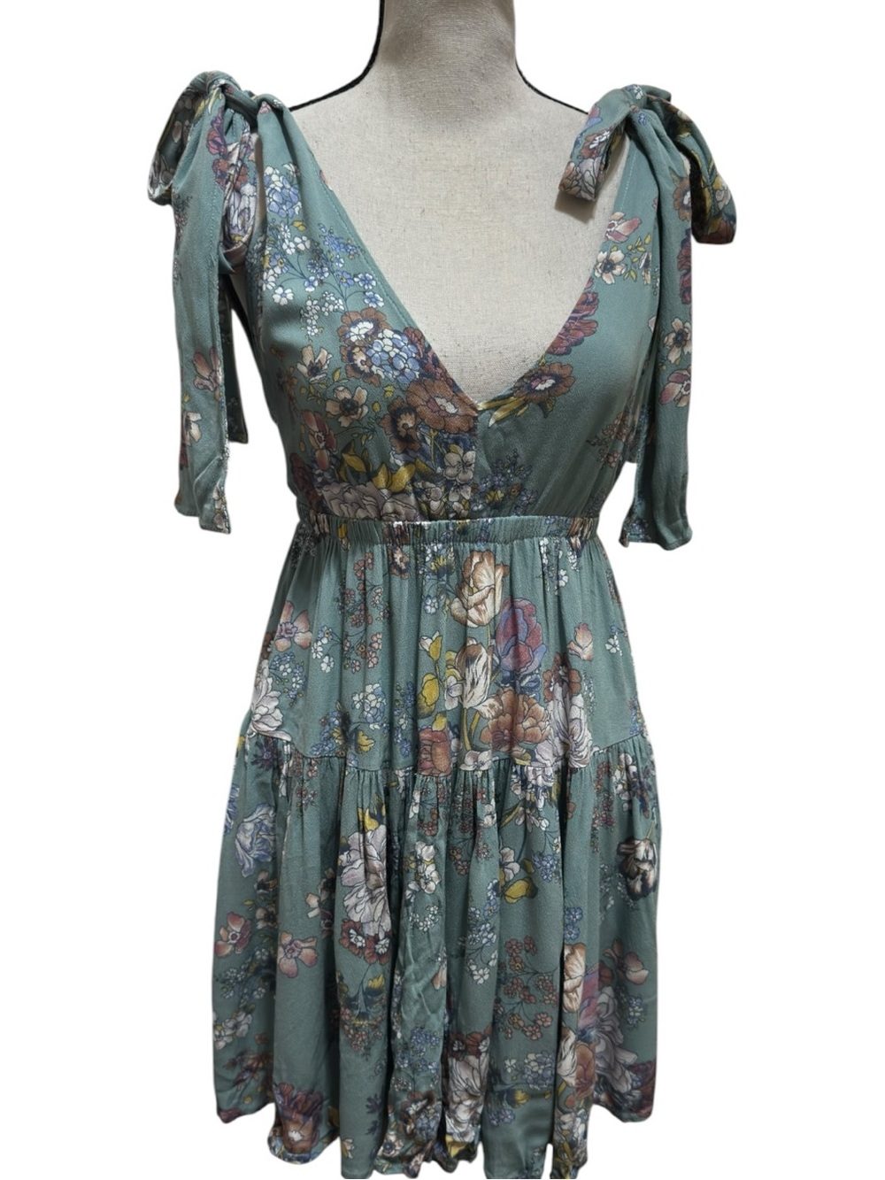 AE Studio Floral Tie Shoulder Mini Dress XS Made in Italy NWOT Cottagecore - Picture 4 of 9